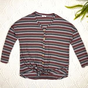 entro Striped Bottom Up Women's Top Tie Front Long Sleeve M